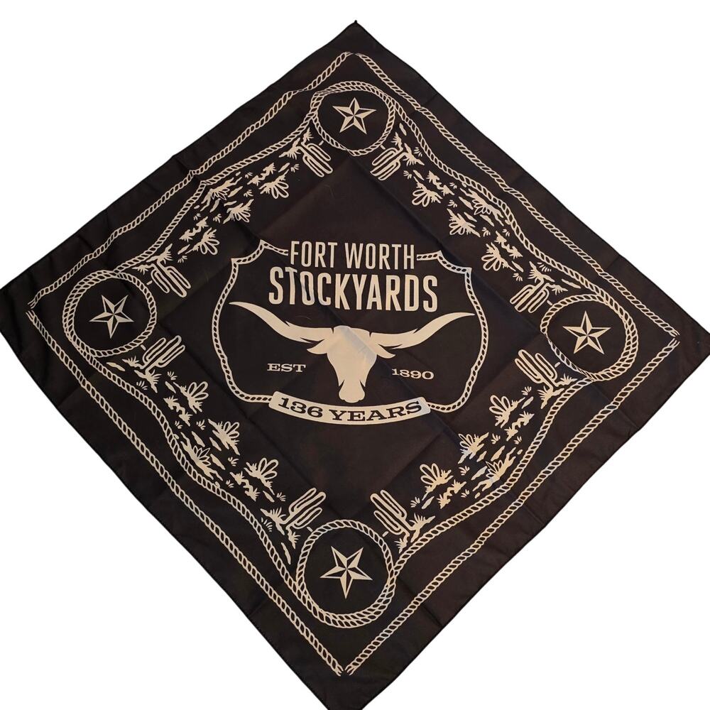 Fort Worth Stockyards 136 Years Bandana Black White Western Cowboy